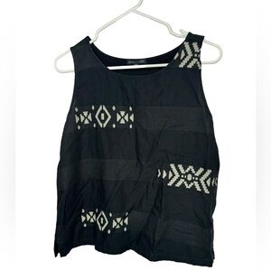 Eileen Fisher Striped Tank Top M Black White Aztec Print Sleeveless Shirt